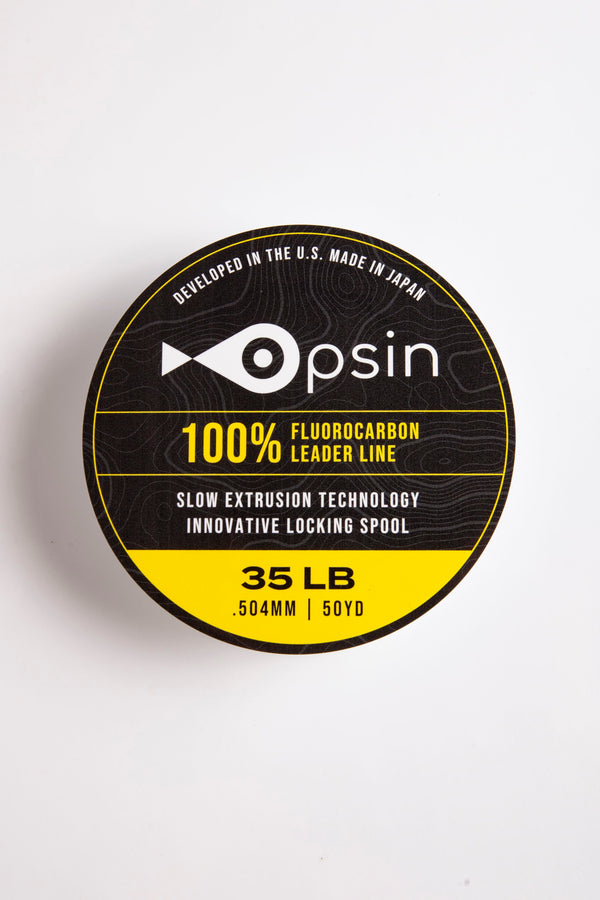 Opsin 35 lb fluorocarbon leader (0.50 mm) spool — slow-extruded Japanese fluorocarbon, built-in magnetic core
