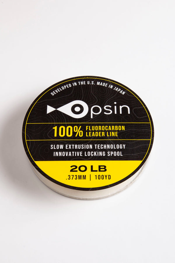 Opsin 20 lb fluorocarbon leader (0.37 mm) spool — slow-extruded Japanese fluorocarbon, built-in magnetic core
