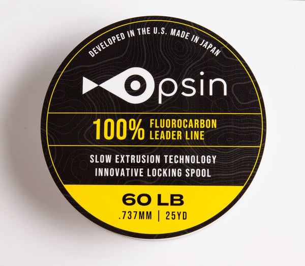 Opsin 60 lb fluorocarbon leader (0.73 mm) spool — slow-extruded Japanese fluorocarbon, built-in magnetic core