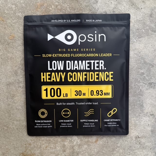 Opsin Big Game 100 lb fluorocarbon leader, 0.93 mm, 30 m package