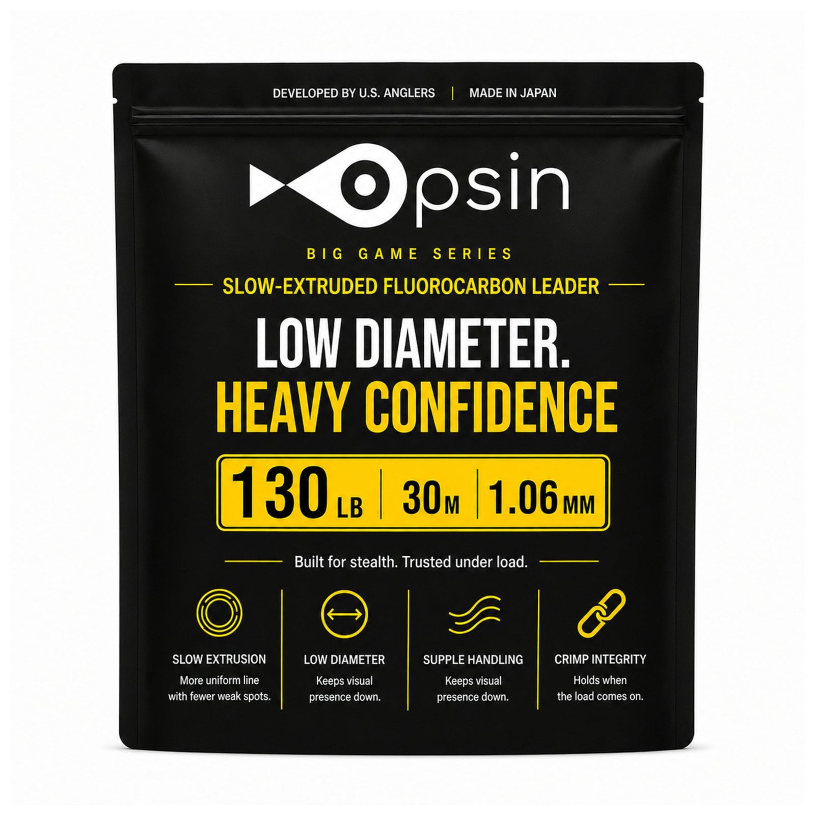 Opsin Big Game 130 lb fluorocarbon leader — 1.06 mm, 30 m package