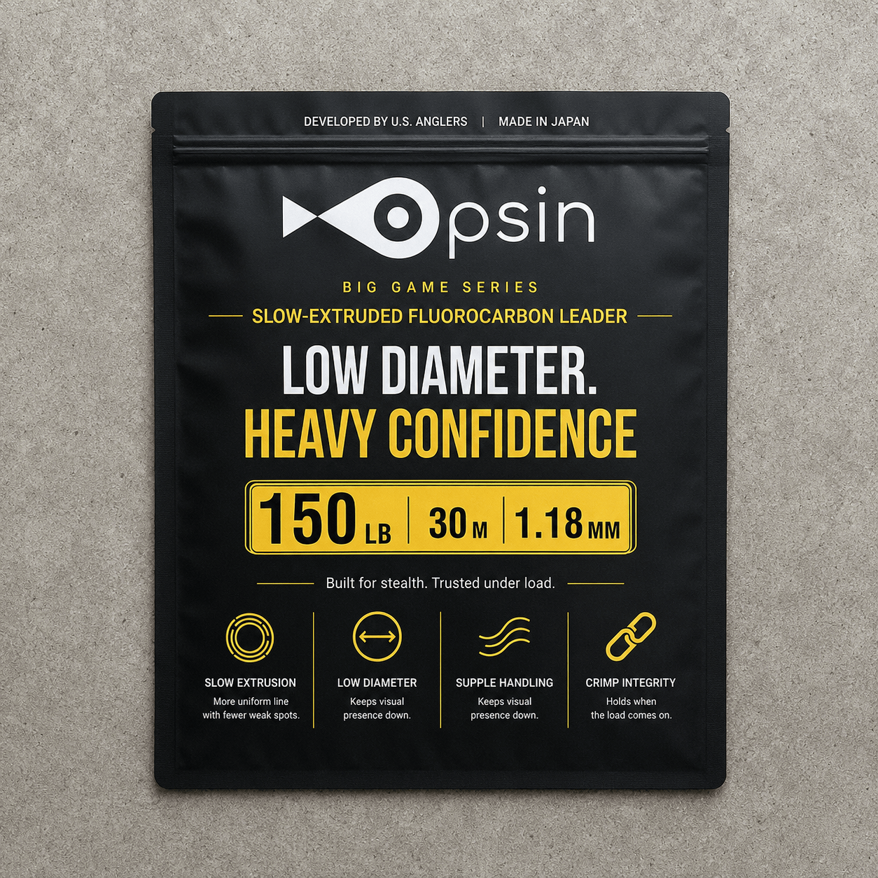 Opsin Big Game 150 lb fluorocarbon leader, 1.18 mm, 30 m package