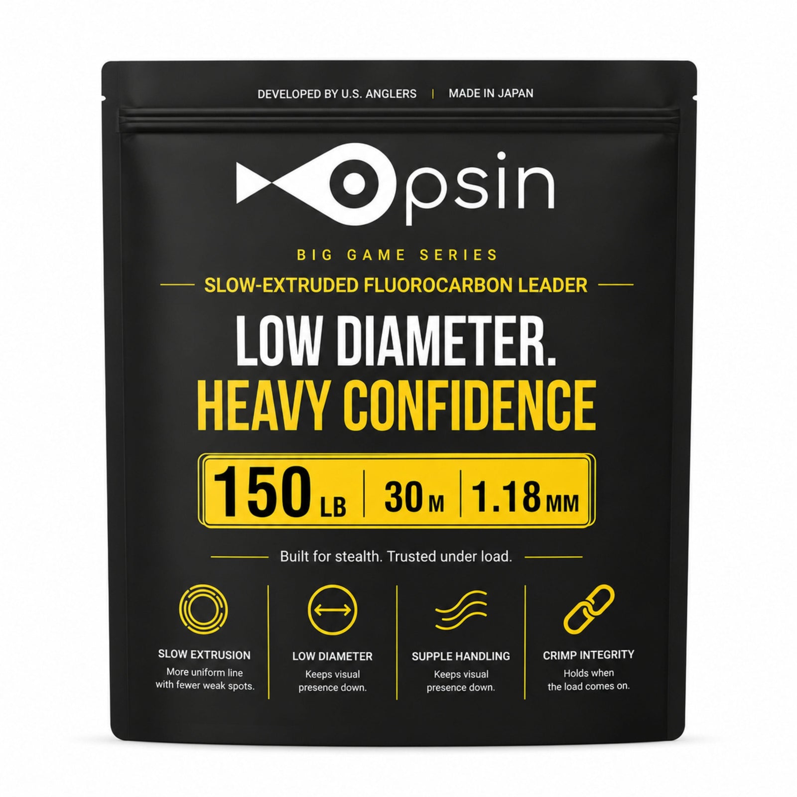 Opsin Big Game 150 lb fluorocarbon leader — 1.18 mm, 30 m package