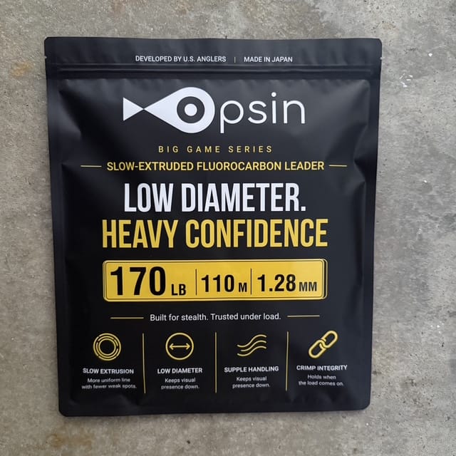 Opsin Big Game 170 lb fluorocarbon package — 1.28 mm, 110 m