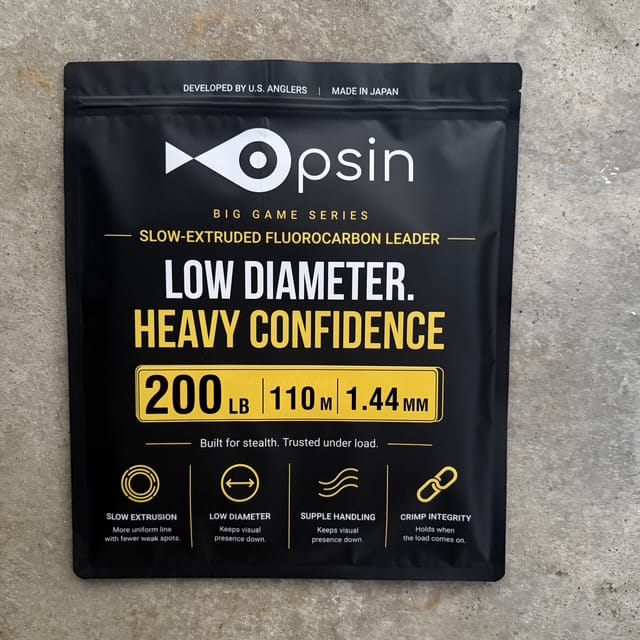 Opsin Big Game 200 lb fluorocarbon package — 1.44 mm, 110 m