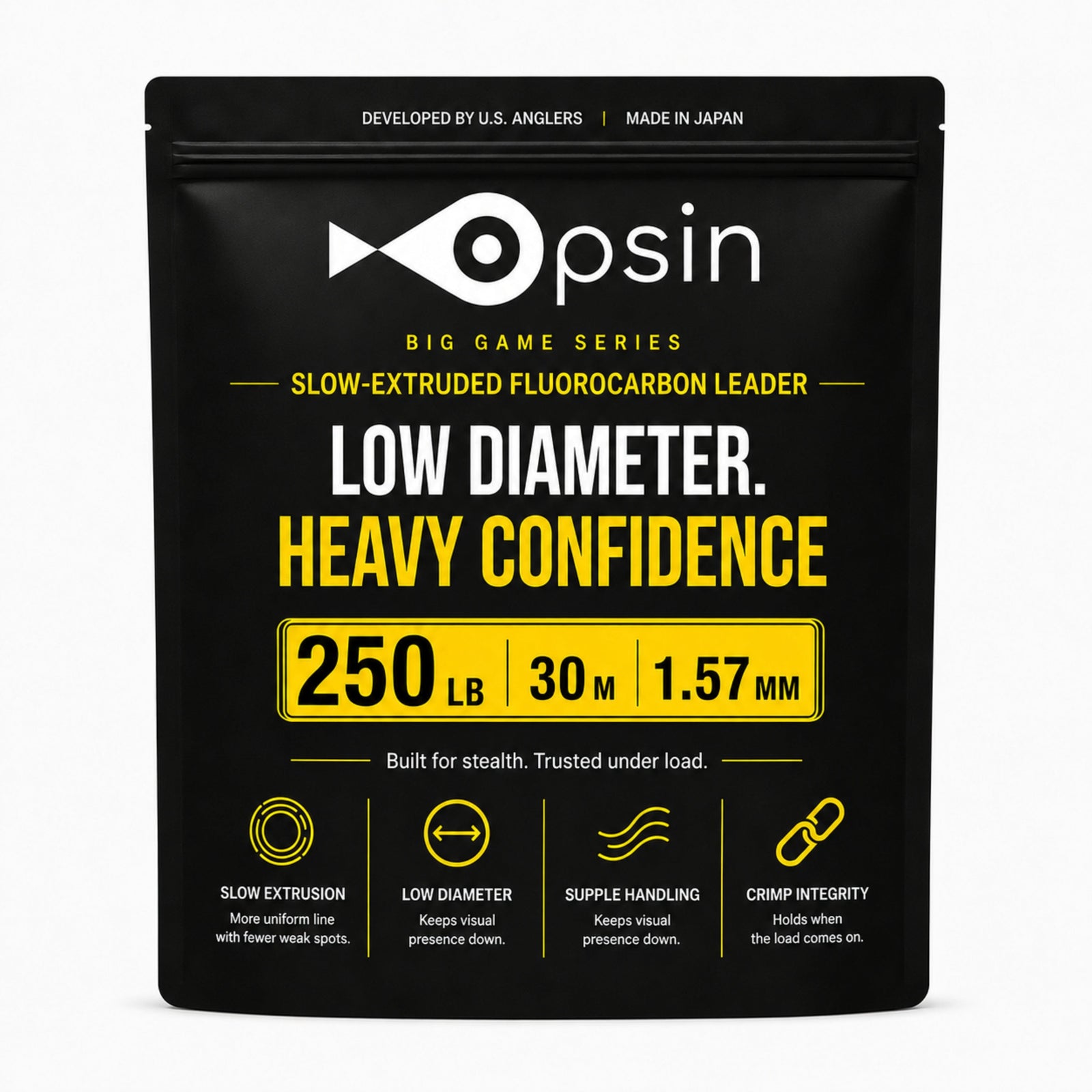 Opsin Big Game 250 lb fluorocarbon leader — 1.57 mm, 30 m package